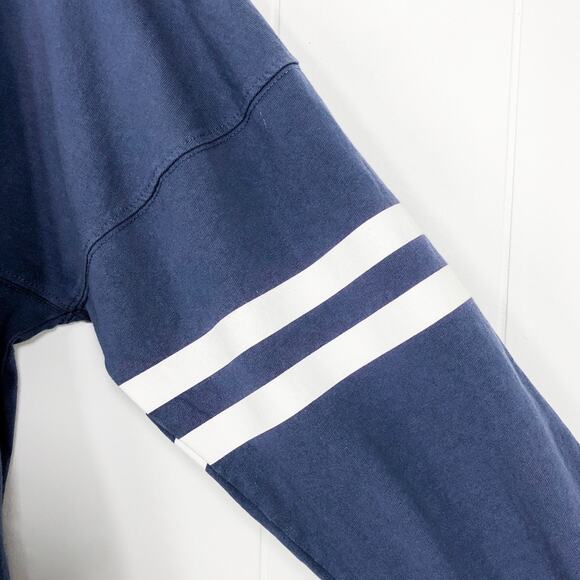 Disney Parks Spirit Jersey Puff Print Varsity Stripe Sleeve Size Medium Blue Whi - Picture 3 of 16